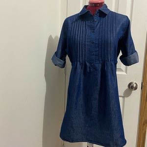 IMPRESS! Women 100% blue denim cotton, pin tuck front dress. Size S. Used.